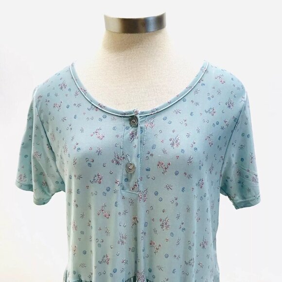 FOXCLUB Women Short Sleeve Pullover Casual Blue Floral Print Long Dress Medium - Picture 2 of 11